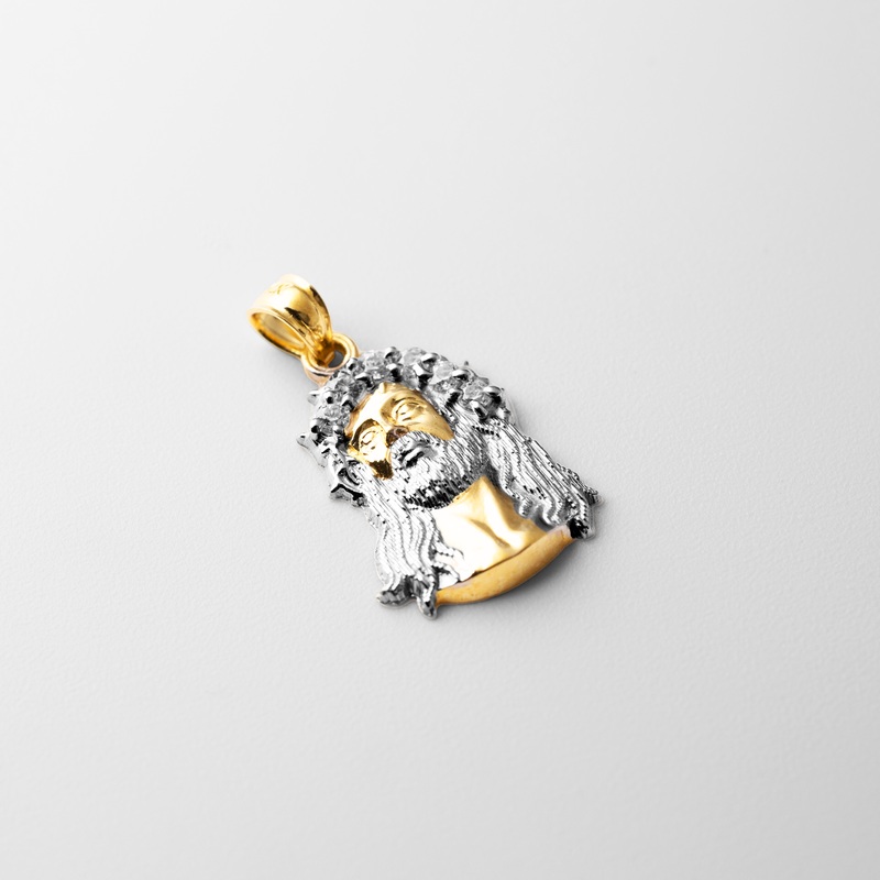 Gold CZ Jesus Christ Head Pendant – Model 1184