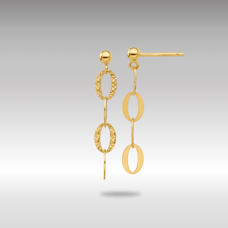 Gold Diamond Cut Oval Link Post Dangle Earrings – Model SF3017E