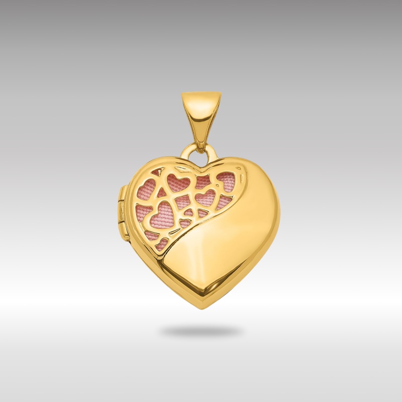 Gold Hearts Cut Out 16mm with Pink Fabric Heart Locket Pendant – Model XL765