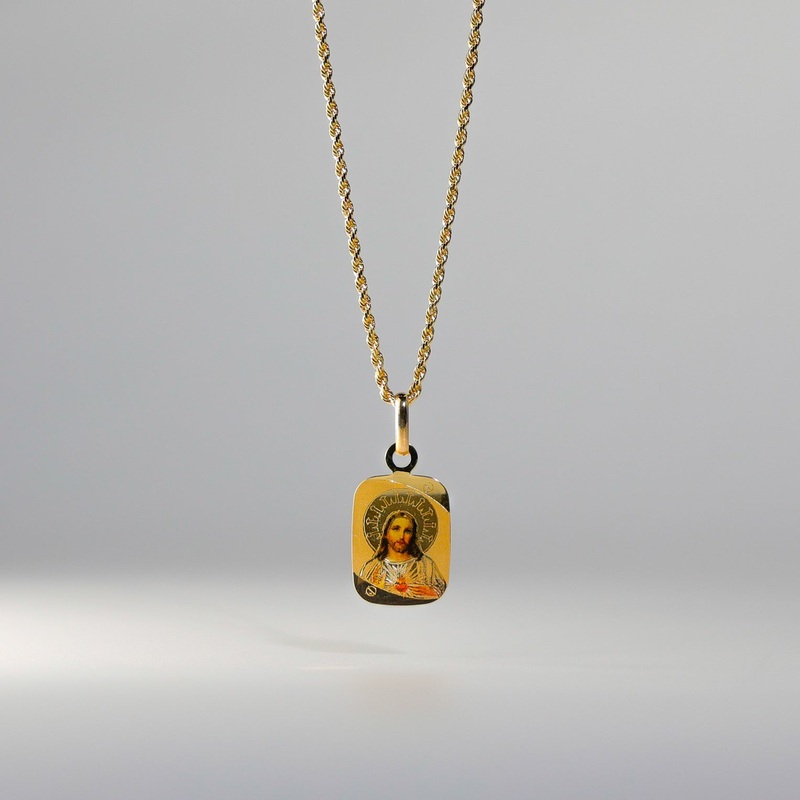Gold Jesus Heart Enamel Rectangular Pendant – Model 0176
