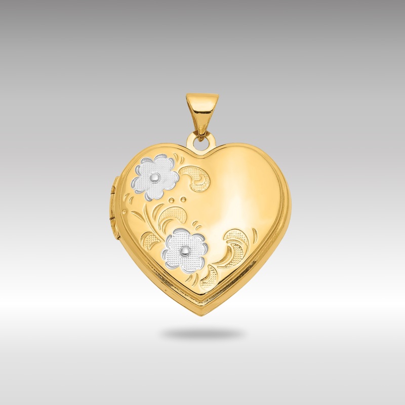Gold Medium Floral Heart Locket Pendant – Model XL145