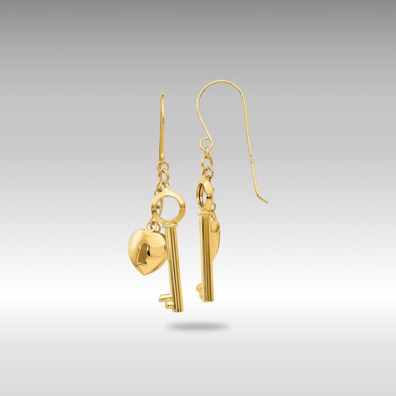 Gold Puff Heart Lock and Key Earrings – Model TL869