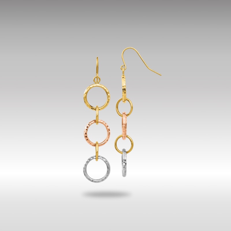 Gold Tri-Color Diamond Cut Circle Dangle Earrings Model-TH521