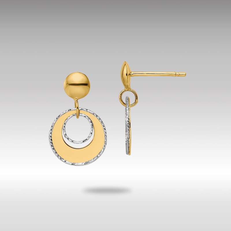 Gold Two-tone Polished Textured Post Dangle Earrings – Model LE2121