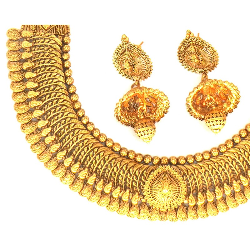 Jewelshingar Jewellery Fine Antique Polki Kundan Gold Plated Moti Colour Necklace For Women ( 62788AST )