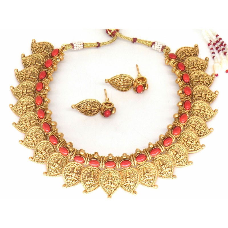 Jewelshingar Jewellery Fine Antique Polki Kundan Gold Plated Pink Colour Necklace For Women ( 61224AST )