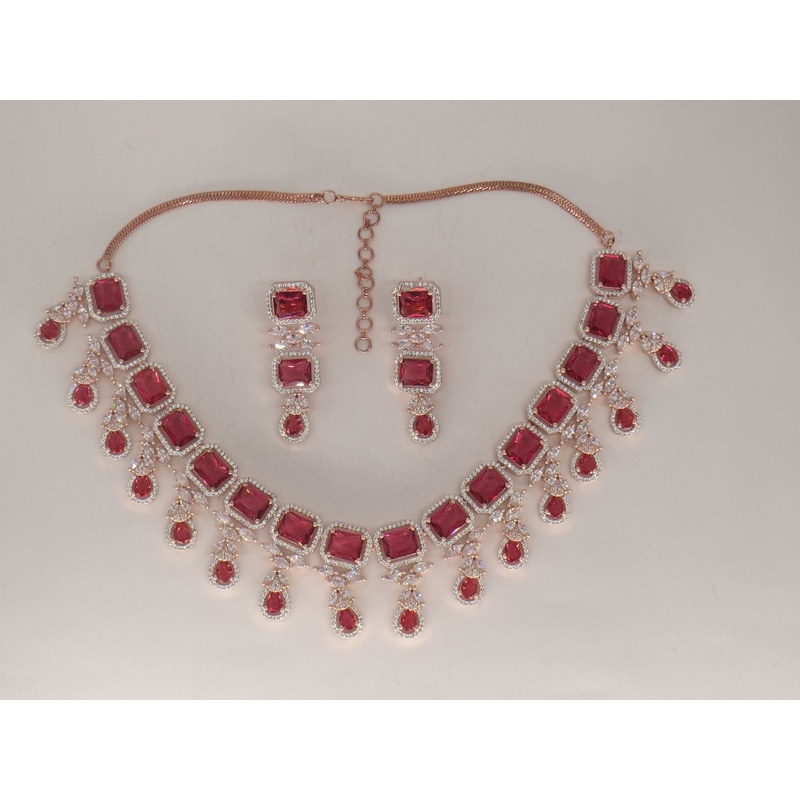 Jewelshingar Jewellery Fine Antique Polki Kundan RoseGold Plated Ruby Colour Necklace For Women ( 62625NAD )
