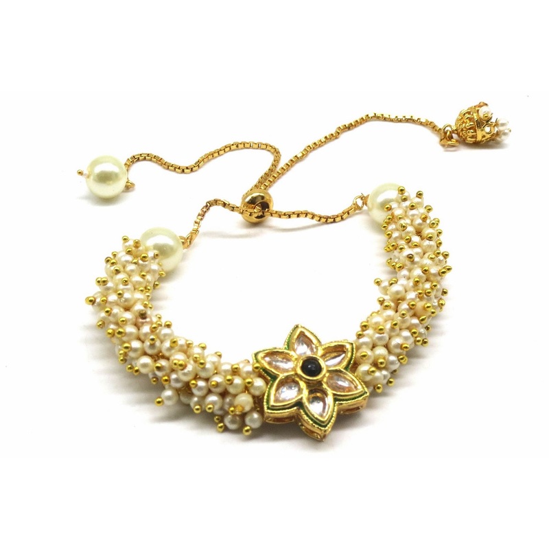 Jewelshingar Jewellery Gold Plated Kundan Bracelet For Women ( 92605CBK )