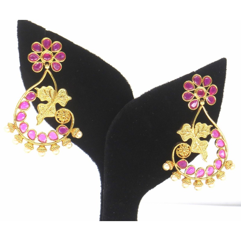 Jewelshingar Jewellery Gold Plated Pink Colour Earrings For Women ( 57419PED )