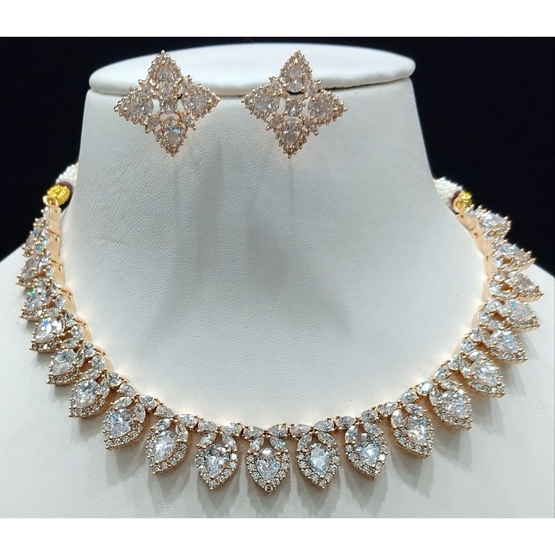 Zircon Necklace By  Colour Clear, Plating Rose Gold CSNA4433
