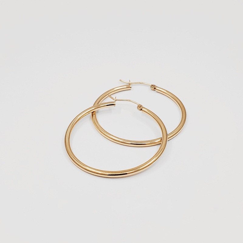 Gold 2mm Classic Plain Hoop Earrings (35mm) – Model 137