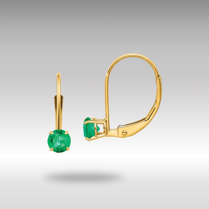 Gold 4mm Round May/Emerald Leverback Earrings Model-XBE77