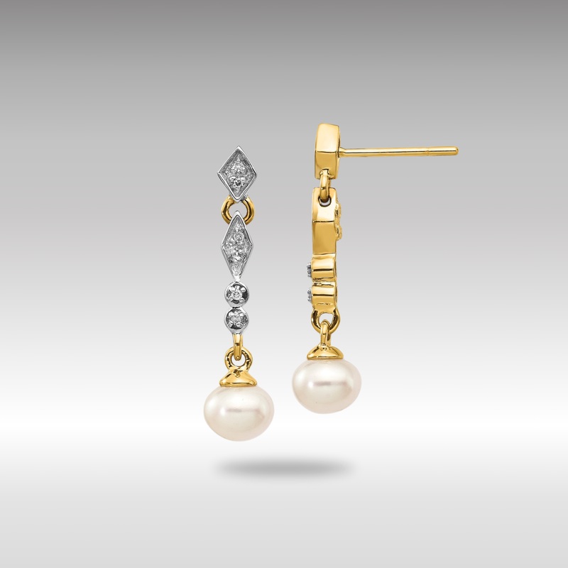 Gold 5-6mm Semi-round FWC Pearl .04ct Diamond Earrings – Model XE1802P/A