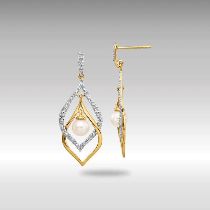 Gold 5-6mm White Round FWC Pearl .02ct Diamond Dangle Earrings – Model XE2505AA