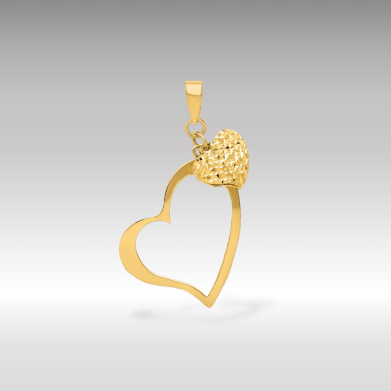 Gold Diamond-Cut Open and Puffed 3D Heart Pendant