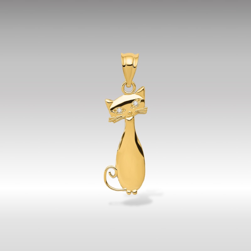 Gold Diamond Sitting Cat Pendant