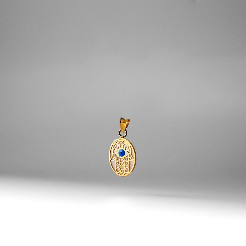 Gold Evil Eye Hamsa Oval Medal Charm – Model 2516
