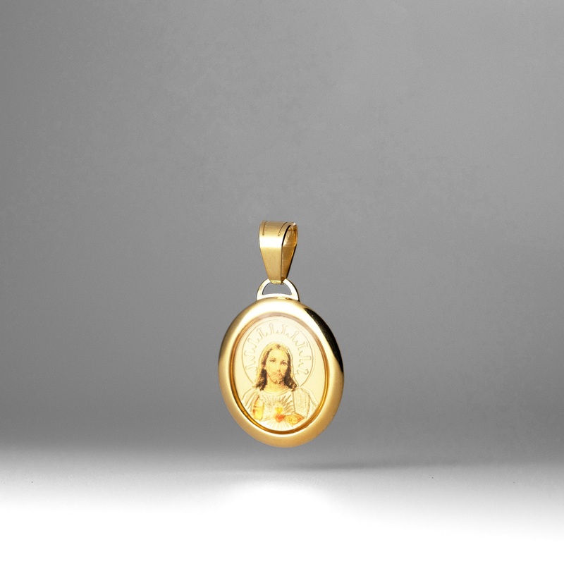Gold Jesus Enamel Oval Medal Pendant – Model 0174