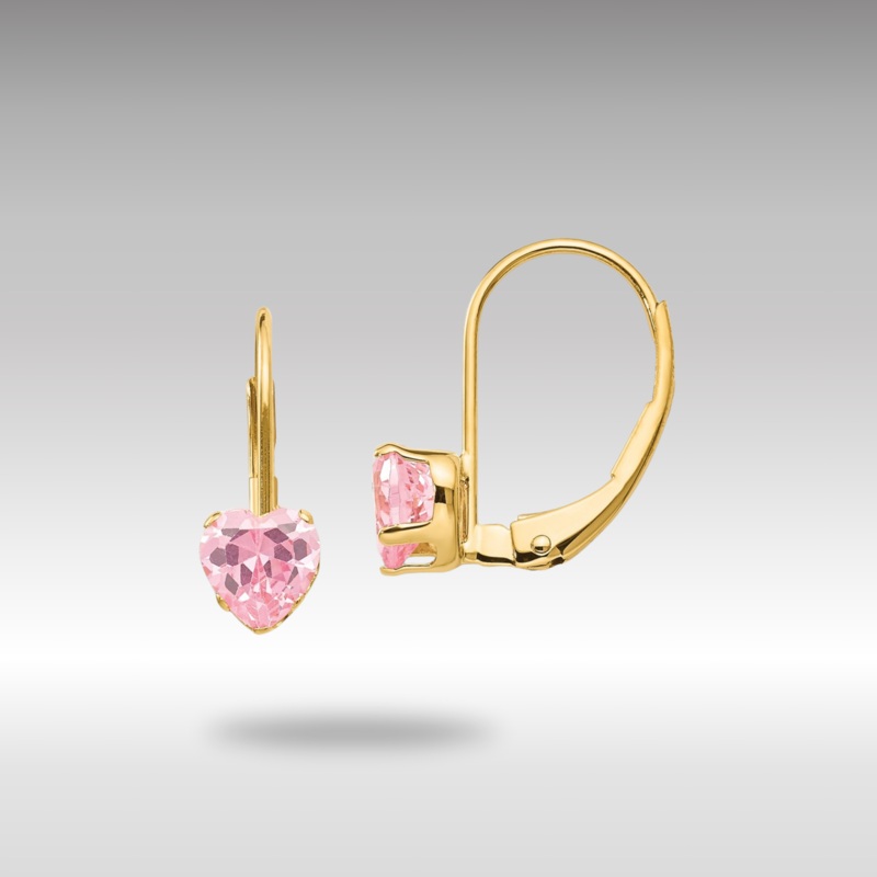 Gold Madi K Pink CZ Heart Leverback Earrings Model-SE2155