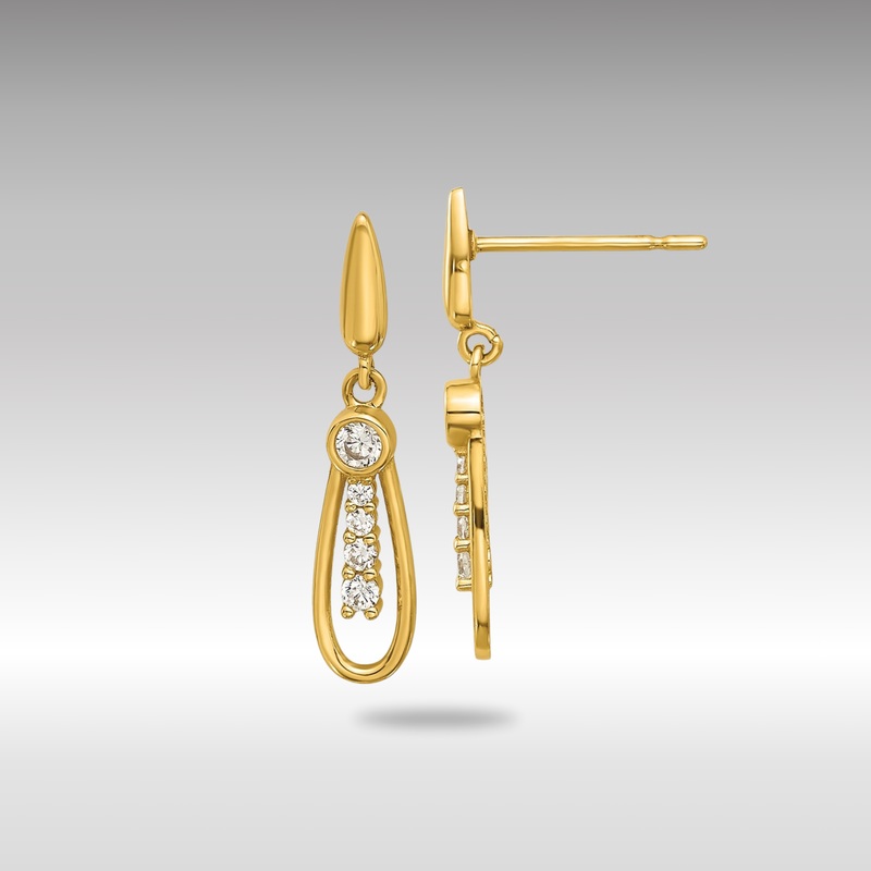 Gold Madi K Polished CZ Fancy Post Dangle Earrings – Model GK1190