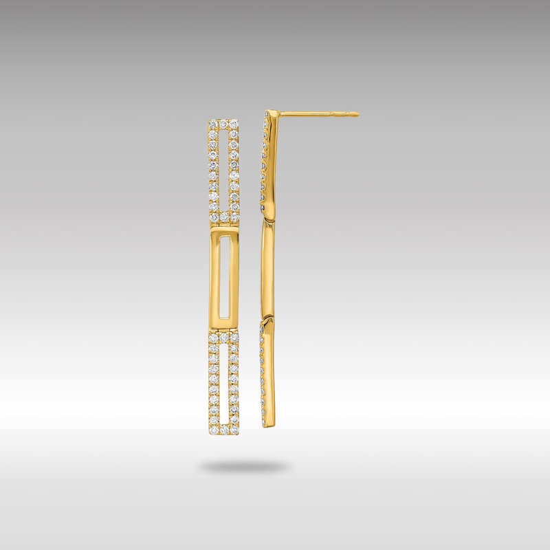 Gold Polished 3 Rectangle Link Diamond Post Earrings – Model EM6852-044-YA