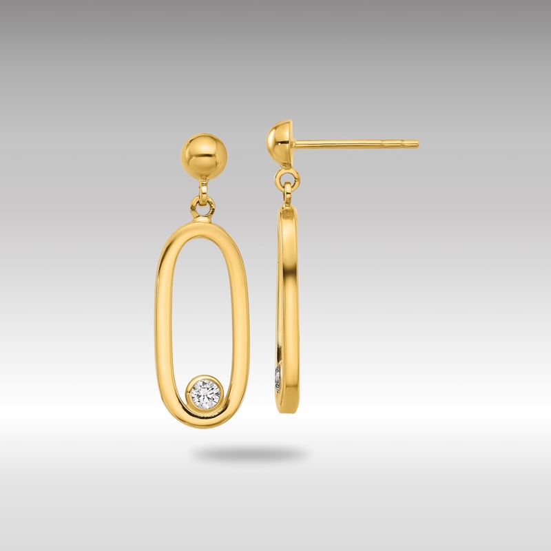 Gold Polished CZ Oval Dangle Post Earrings – Model LE2309