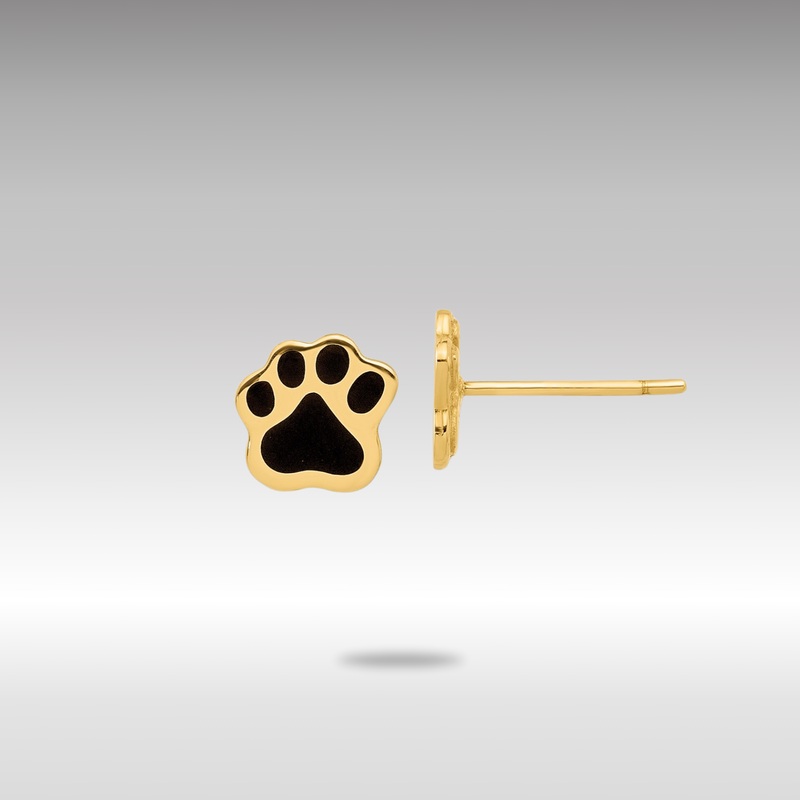 Gold Polished Paw with Black Enamel Post Earrings – Model YE2216
