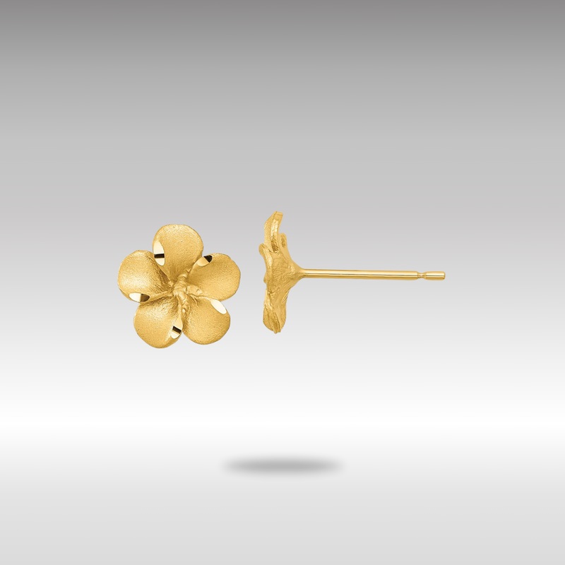Gold Satin Diamond-cut Plumeria Post Earrings – Model TL1116