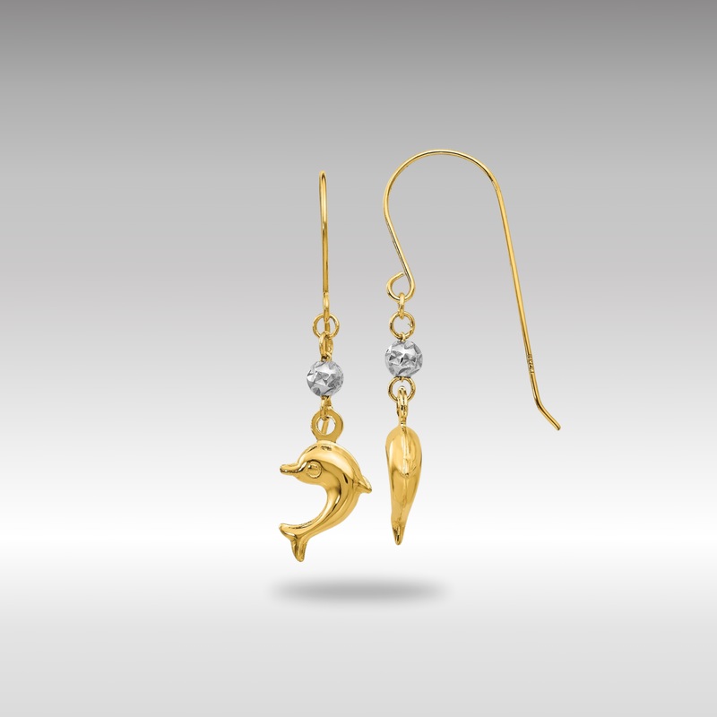 Gold Two Toned Puffed Dolphin Shepherd Hook Earrings – Model H1133