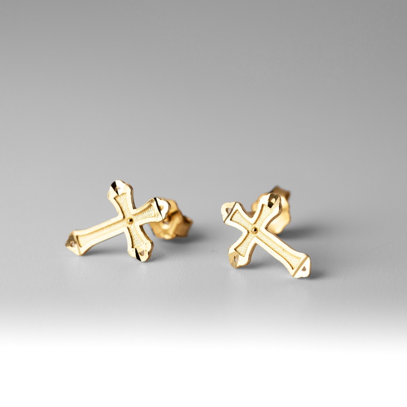 Greek Orthodox Cross Gold Earrings