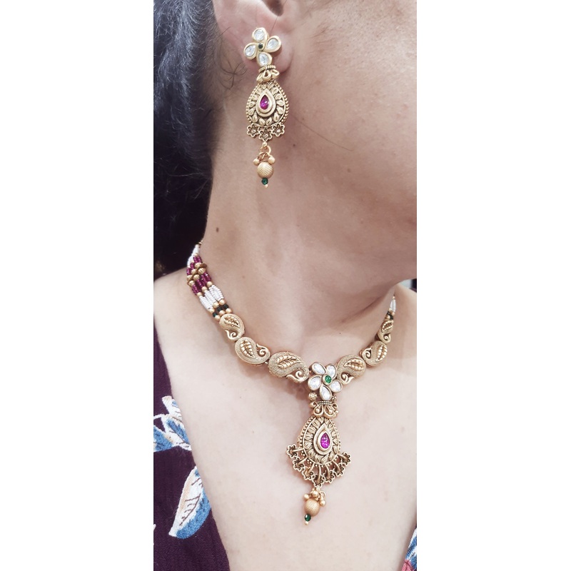 Jewelshingar Fine Antique Gold look Necklace for women (154247AST)