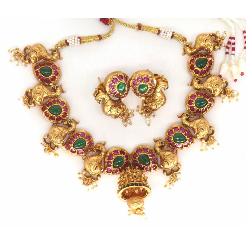 Jewelshingar Jewellery Fine Antique Polki Kundan Gold Plated Multi Colour Necklace For Women ( 61251AST )