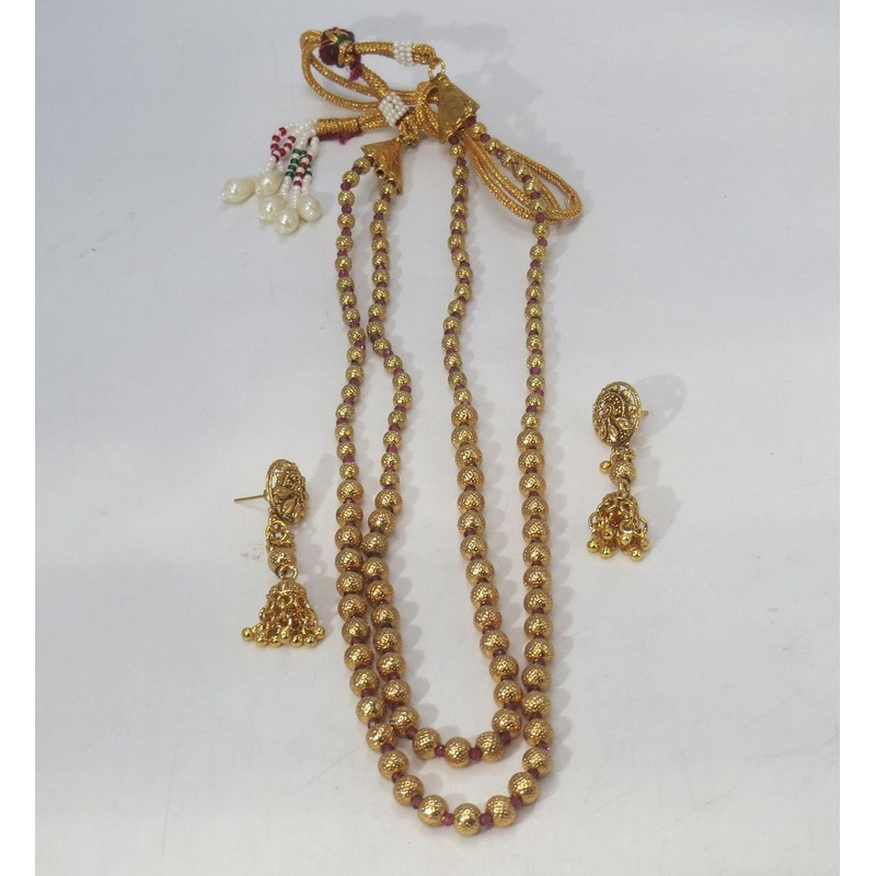 Jewelshingar Jewellery Fine Antique Polki Kundan Gold Plated Red Colour Necklace For Women ( 60647AST )