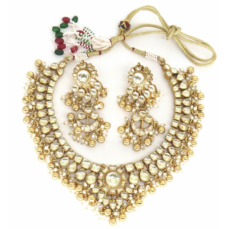 Jewelshingar Jewellery Gold Plated Diamond Colour Gold Polki Kundan Pendant Set For Women ( 60141ACS )
