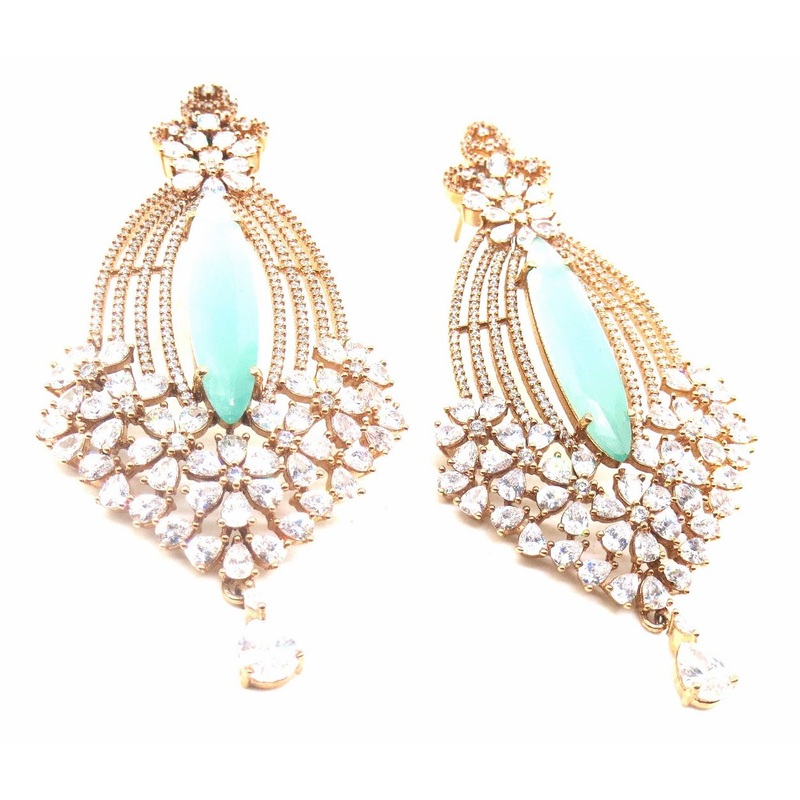 Jewelshingar Jewellery Gold Plated Green Colour Earrings For Women ( 56395EAD )