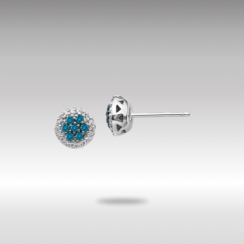 White Gold Blue/White Diamond Cluster Post Earrings – Model EM5461-BD-025-WA