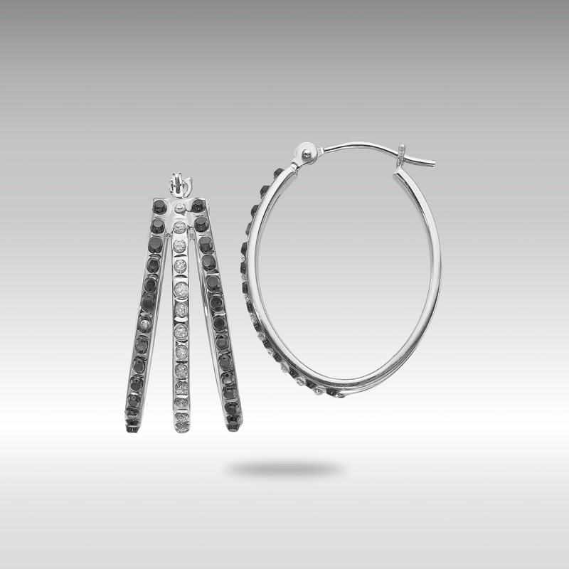 White Gold Diamond Fascination Black and W Diamond Triple Oval Hinged Hoop Earrings – Model DF222