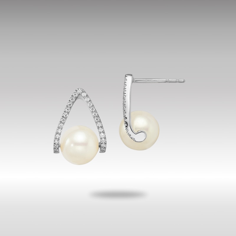 White Gold Polished FWC Pearl Post Earrings – Model EM8099-PL-015-W