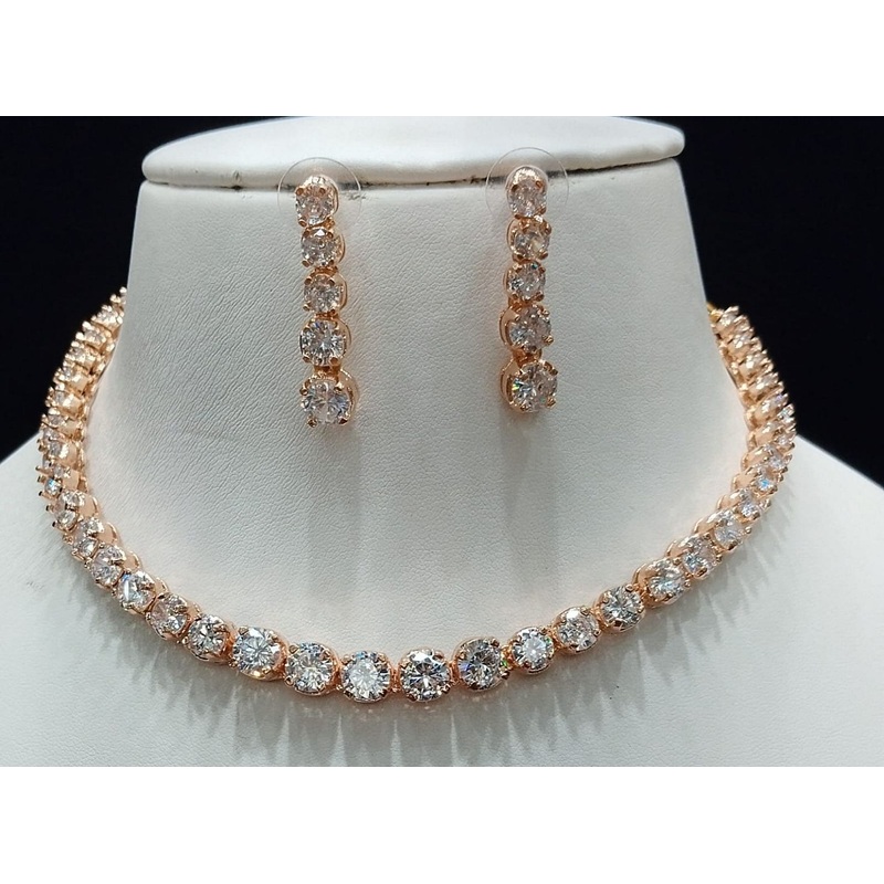 Zircon Necklace By  Colour Clear, Plating Rose Gold CSNA4431