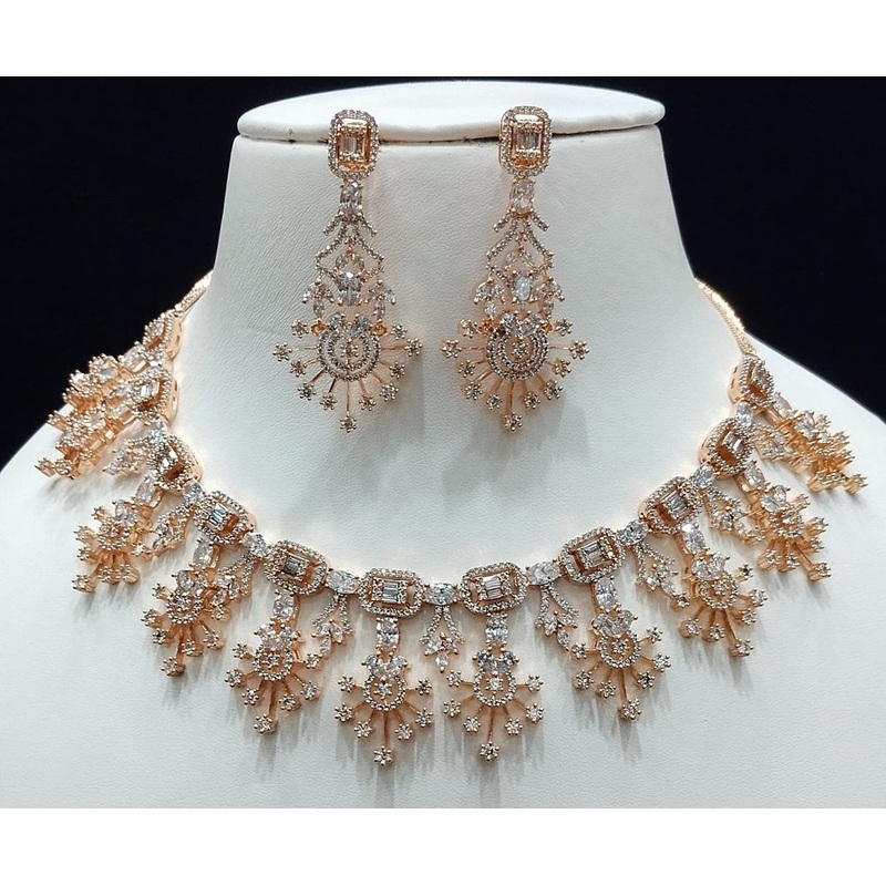 Zircon Necklace By  Colour Clear, Plating Rose Gold CSNA4439