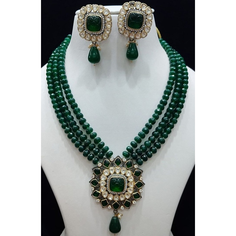 Zircon Necklace By  Colour Green, Plating Gold CSNA4454