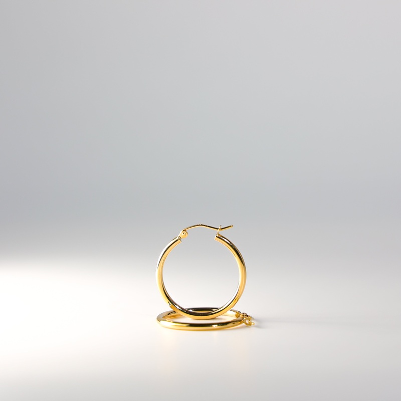 Gold 2mm Classic Plain Hoop Earrings (25mm) – Model 139