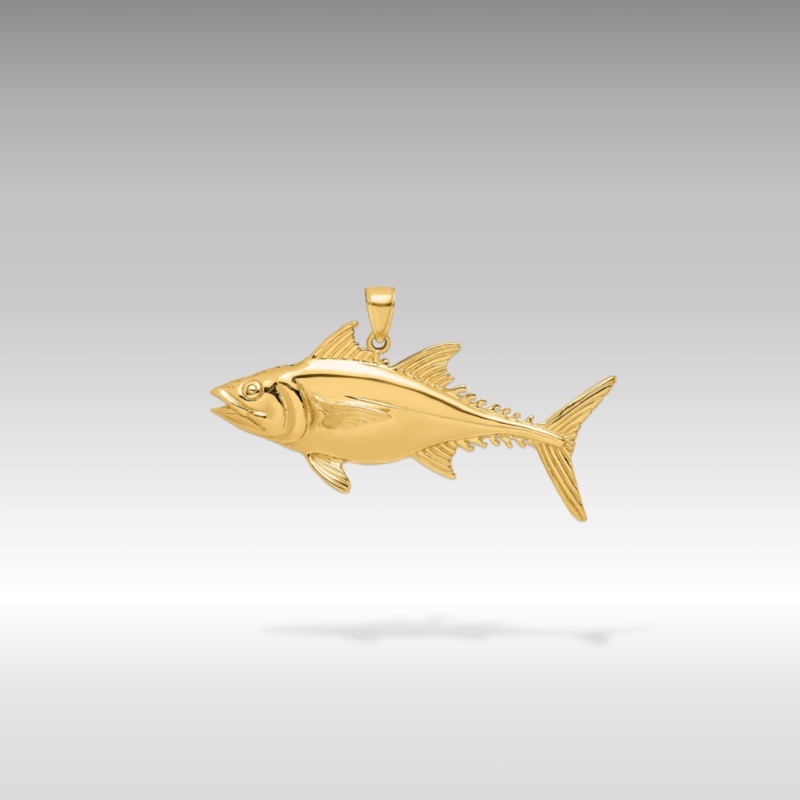 Gold 3D Large Polished Skipjack Tuna Fish Pendant