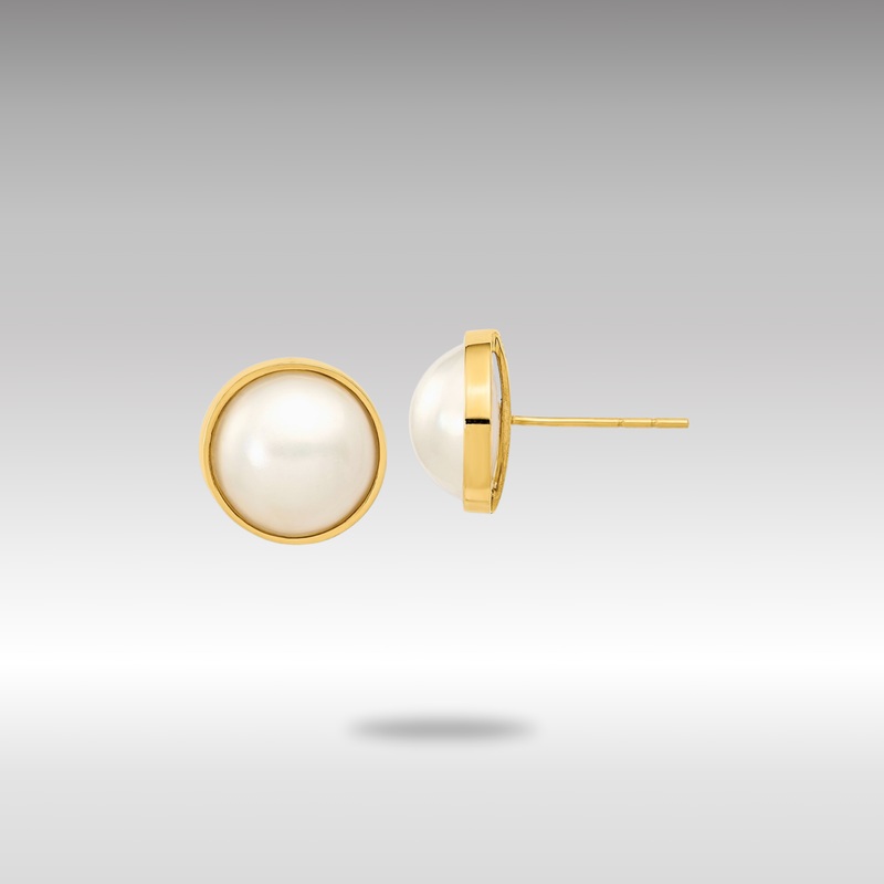 Gold 9-10mm White Freshwater Cultured Mabe Pearl Post Earrings – Model XMP96