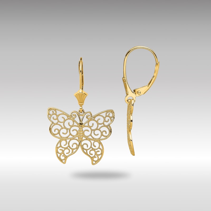 Gold Butterfly with Beaded Filigree Wings Leverback Earrings – Model TF1787