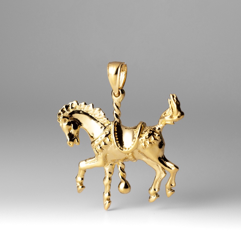 Gold Carousel Horse with Tail Up Pendant