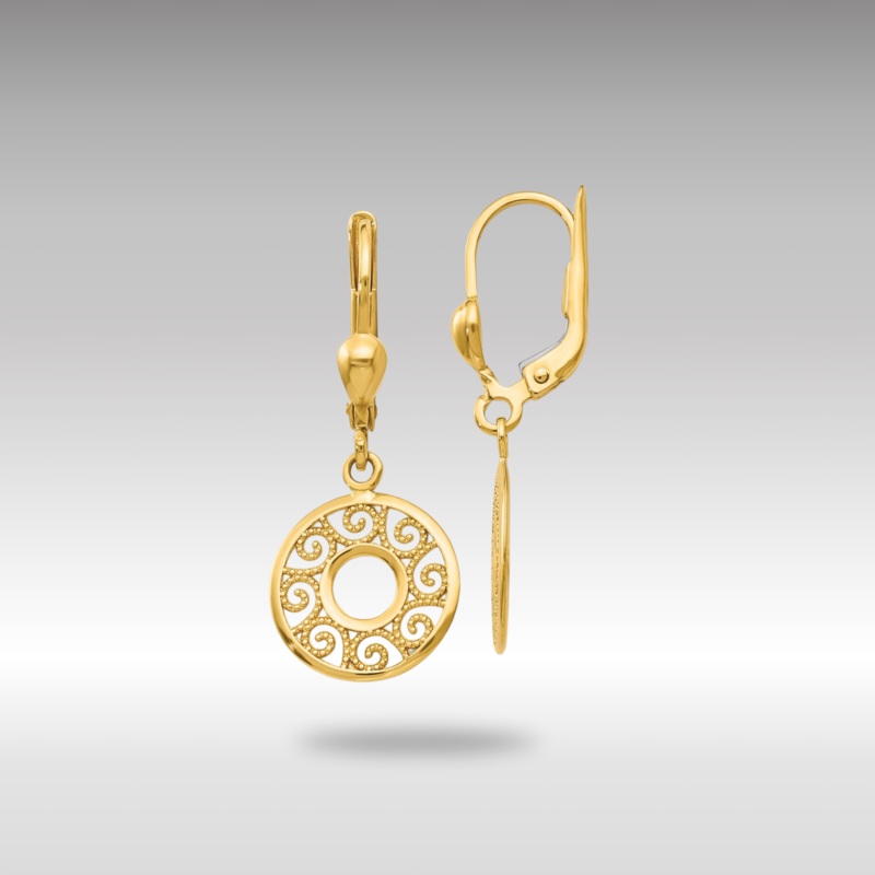 Gold Dangling Round Filigree Leverback Earrings Model-TH567