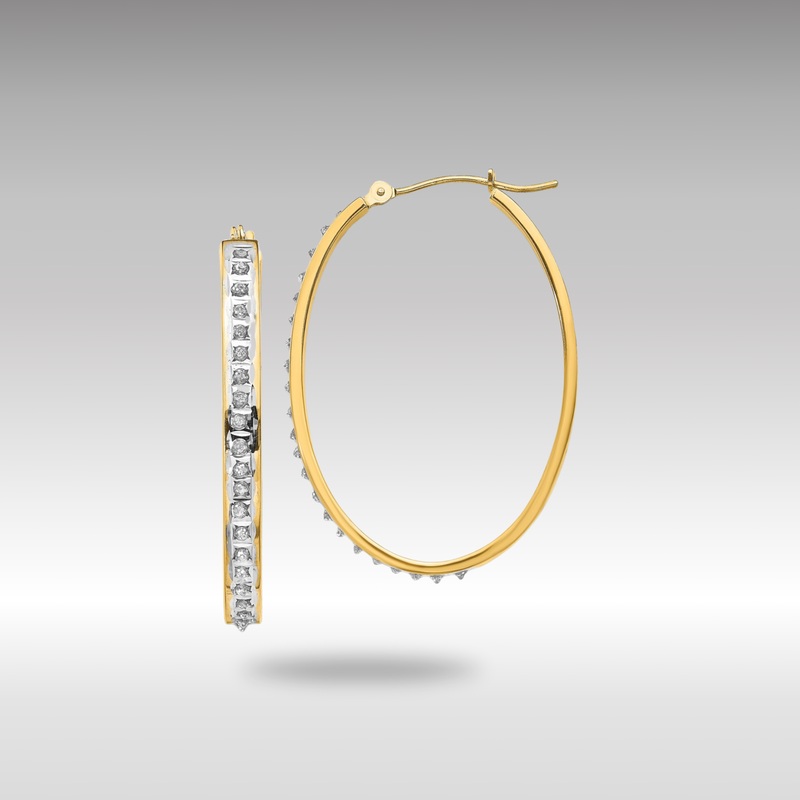 Gold Diamond Fascination Oval Hinged Hoop Earrings – Model DF135