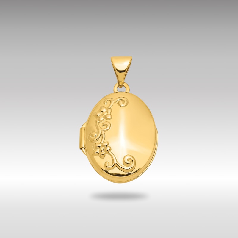 Gold Floral Oval Locket Pendant – Model XL116