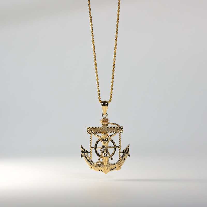 Gold Large Mariner Crucifix Anchor Pendant – Model 1223